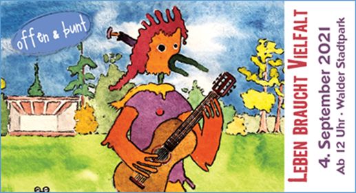 Fantasiefigur spielt Gitarre in einem Park